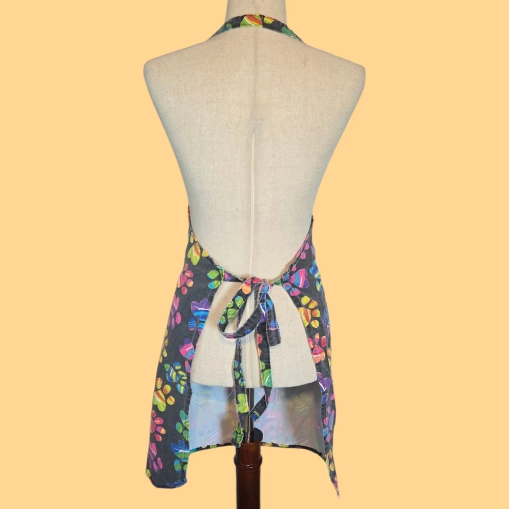 Animal Rescue Site Black Colorful Paw Print Apron Cooking BBQ Craft Apron